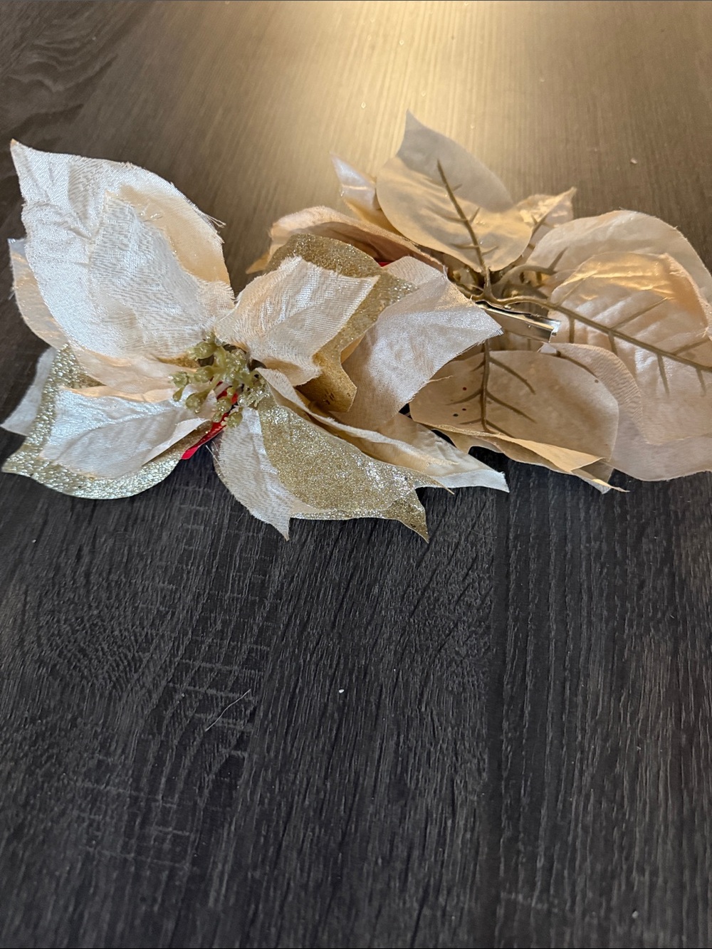 Champagne Poinsettia Clip Holiday Accent